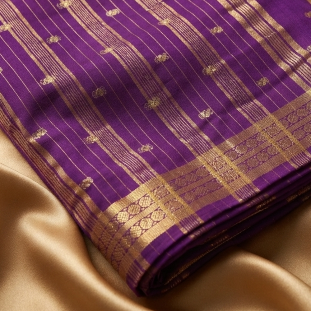 Menmai - Vaira Rekha - Soft Silk Saree - Deep Orchid Purple with Golden Zari