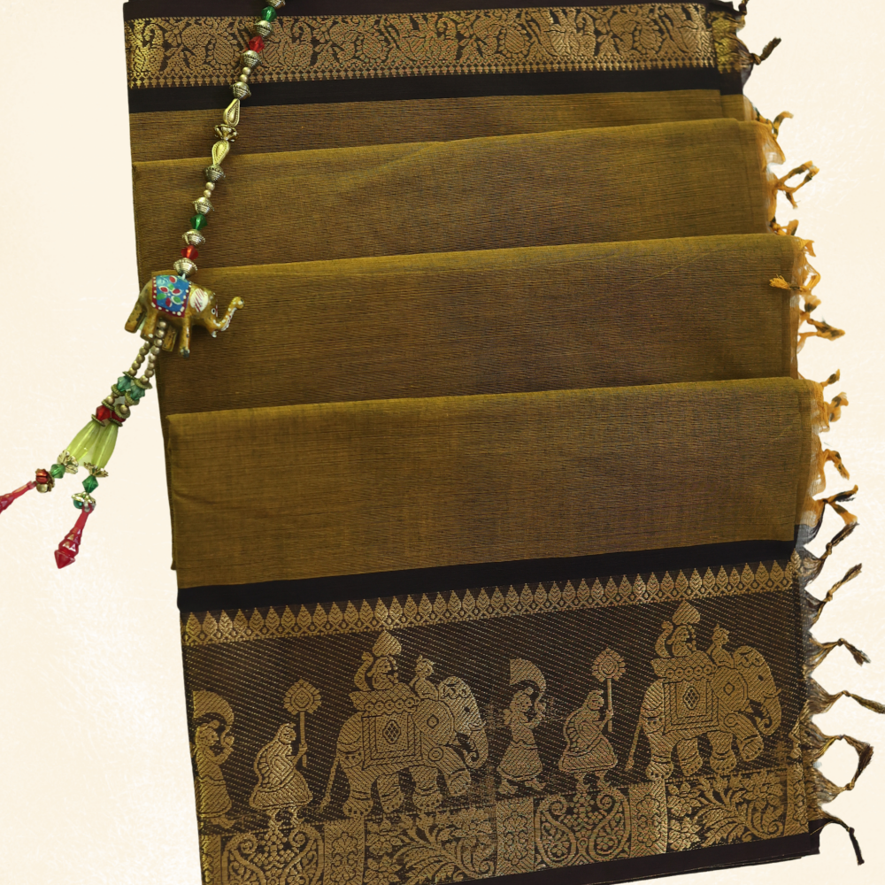 Chettinad Cotton Saree - Mustard Gold with Golden Zari