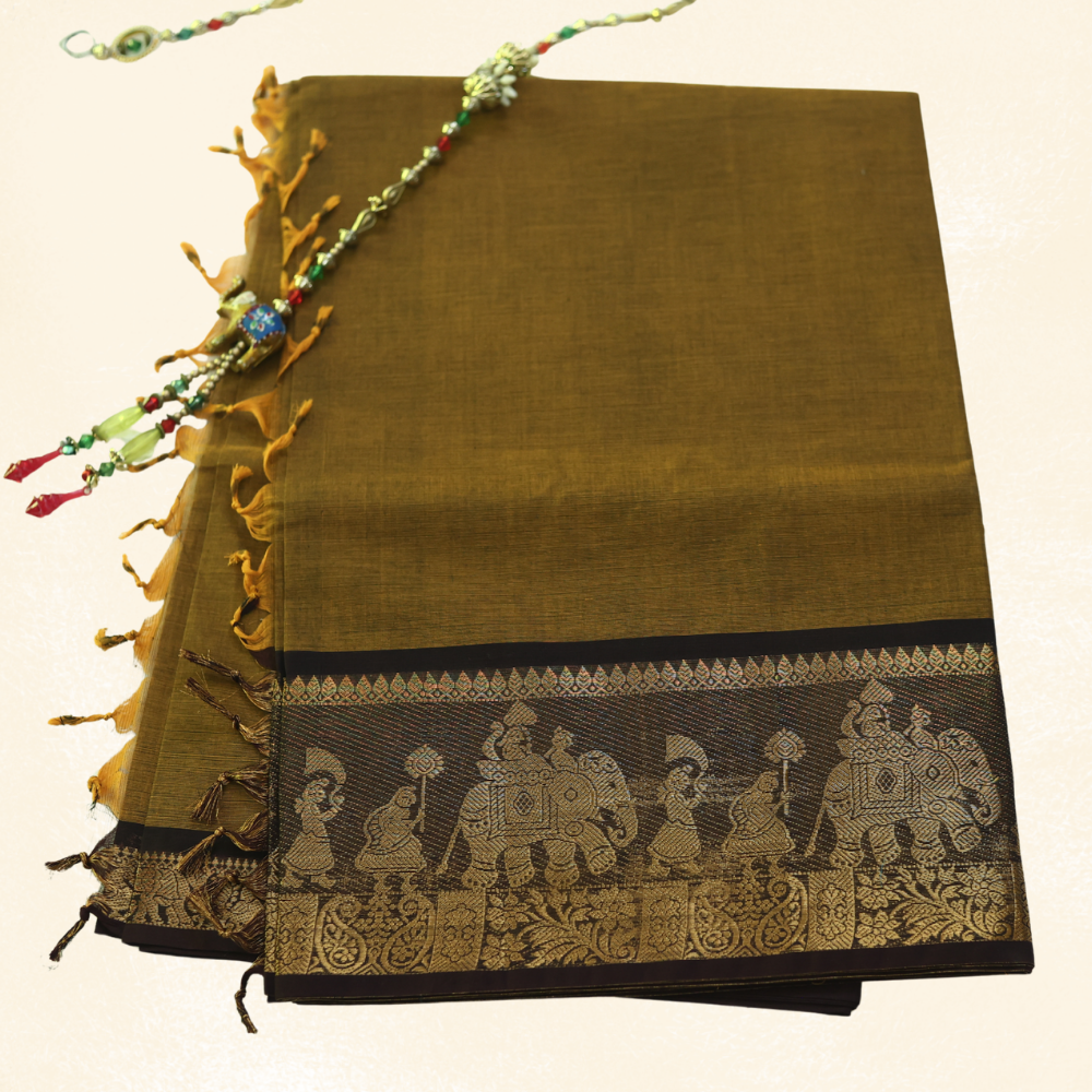 Chettinad Cotton Saree - Mustard Gold with Golden Zari