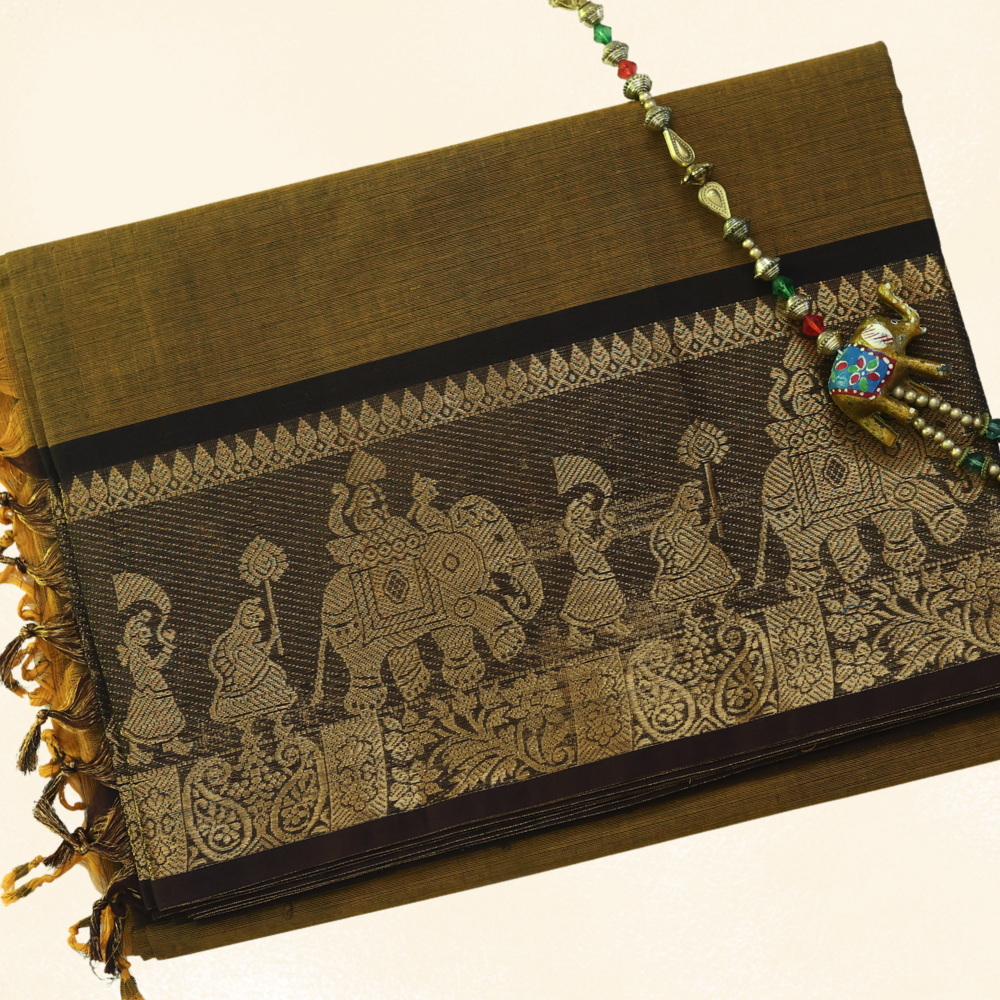 Chettinad Cotton Saree - Mustard Gold with Golden Zari