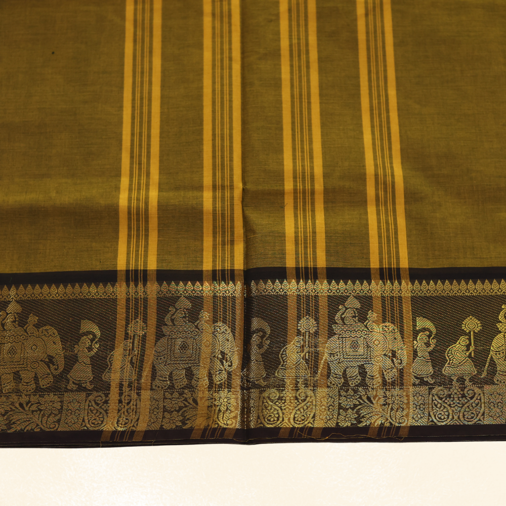 Chettinad Cotton Saree - Mustard Gold with Golden Zari