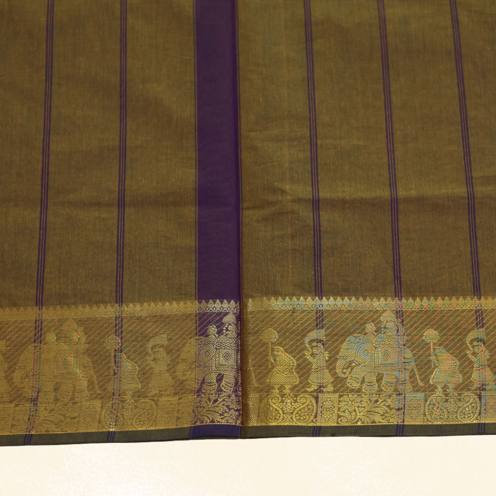 Chettinad Cotton Saree - Mocha Brown with Golden Zari