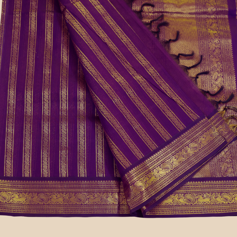 Chettinad Cotton Saree - Deep Purple with Rich Golden Zari - Retta Petta Border