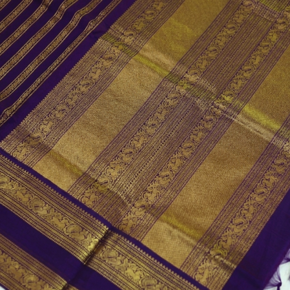 Chettinad Cotton Saree - Deep Purple with Rich Golden Zari - Retta Petta Border