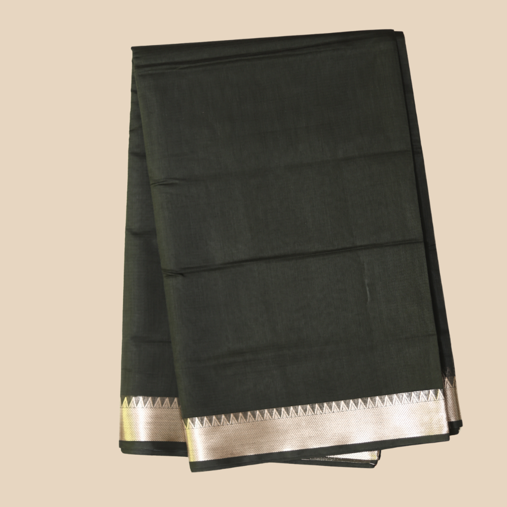Mangalgiri Cotton Saree – Black with Golden Zari Temple border