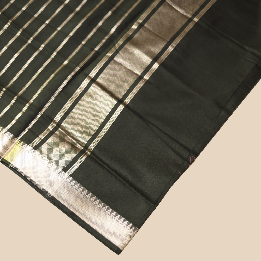 Mangalgiri Cotton Saree – Black with Golden Zari Temple border