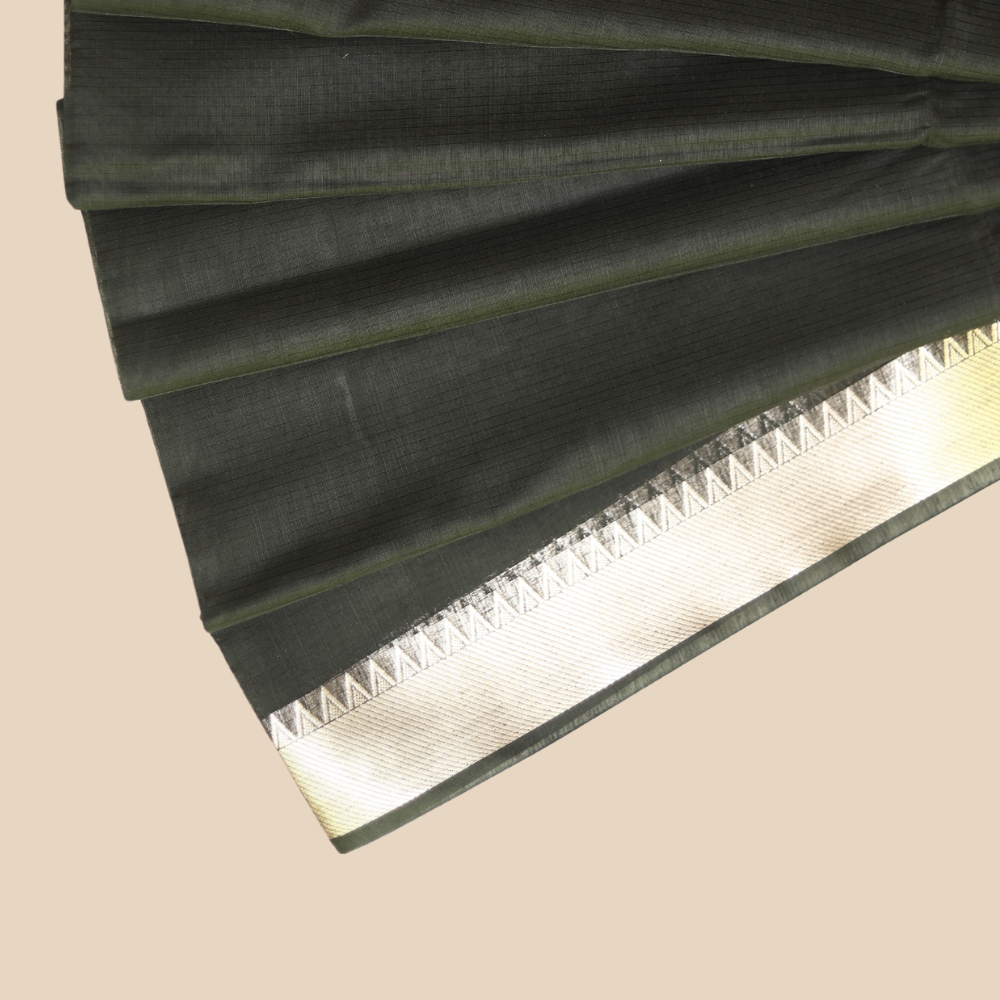 Mangalgiri Cotton Saree – Black with Golden Zari Temple border